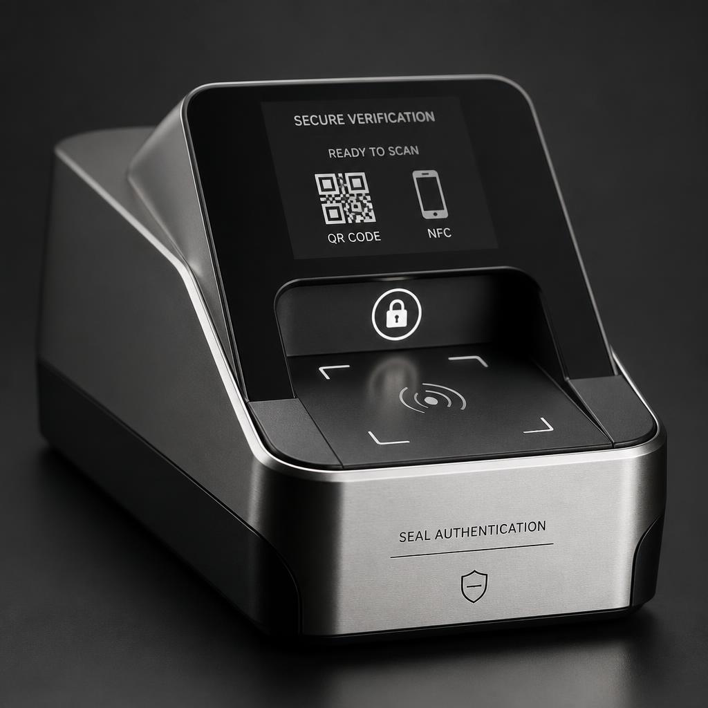 เครื่องอ่านตรวจสอบพร้อมพื้นผิว QR และ NFC